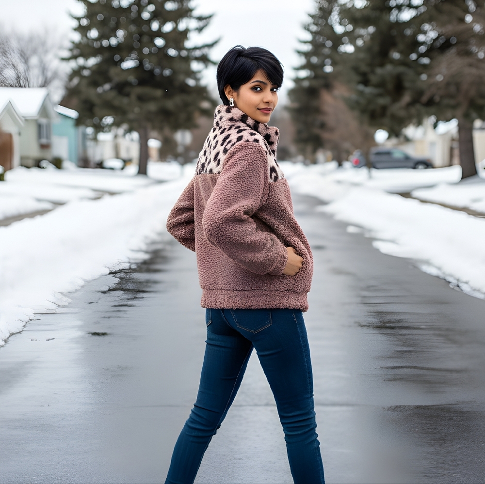 Women's Cozy Sherpa Jacket - Pink - Picture 11 of 12